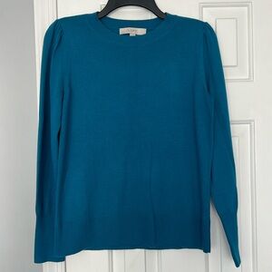 Women’s small Loft blue sweater with dainty slightly puffy shoulder accent.